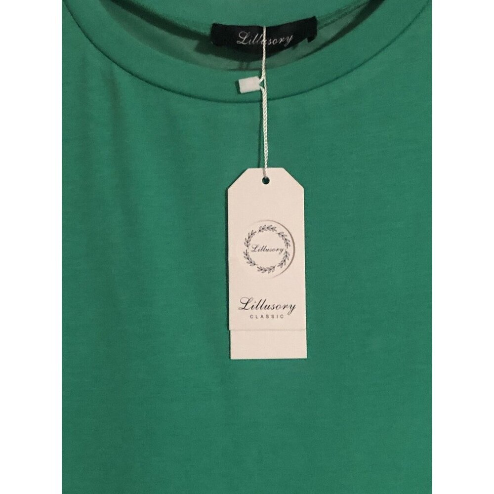 Lillusory Classic Women's T-Shirt Green Dress Stretch Tie Waist, Size Large - Picture 3 of 5